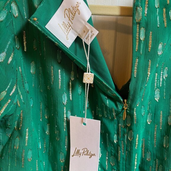 Lilly Pulitzer Creme Long Sleeve Maxi Dress NWT Size 4 Green w/ Metallic Shimmer - Picture 9 of 12